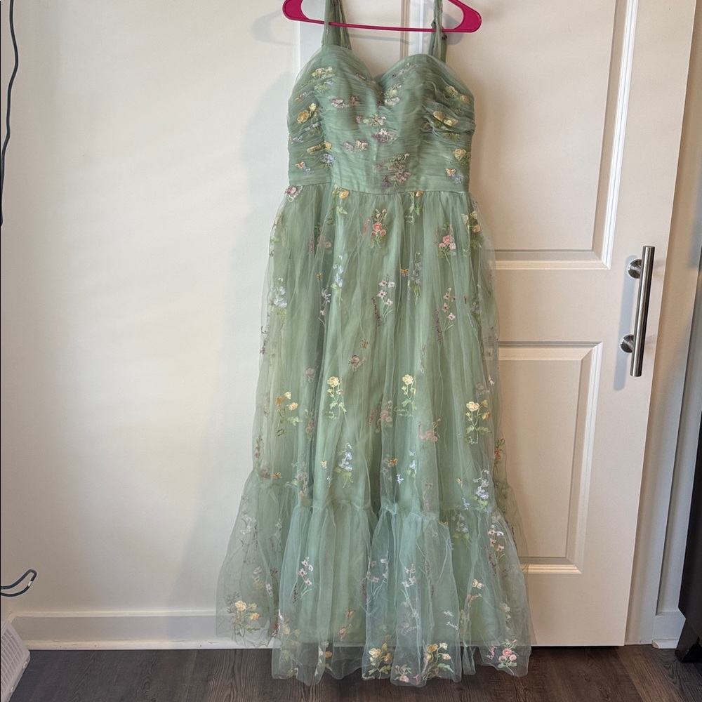 Green Floral Tulle Long Gown size 16 - Picture 8 of 14